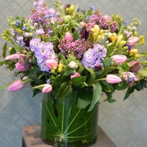 Photo showing a sample of a Scented garden vase arrangement available to order from Kensington Flowers London