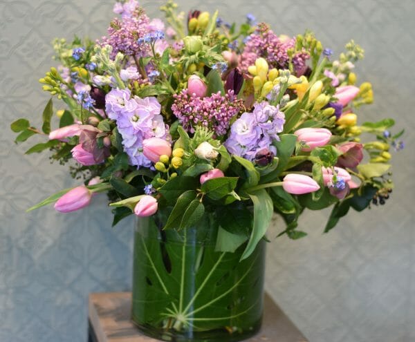 Photo showing a sample of a Scented garden vase arrangement available to order from Kensington Flowers London