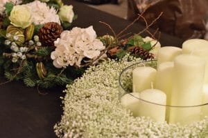 Christmas Table garland and gyp ring Kensington flowers
