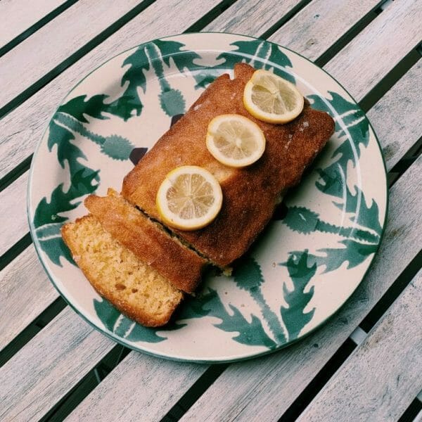 Photo showing a sample of a Balham bakes Lemon drizzle cake, available to order with flowers from Kensington flowers London as part of a gift set