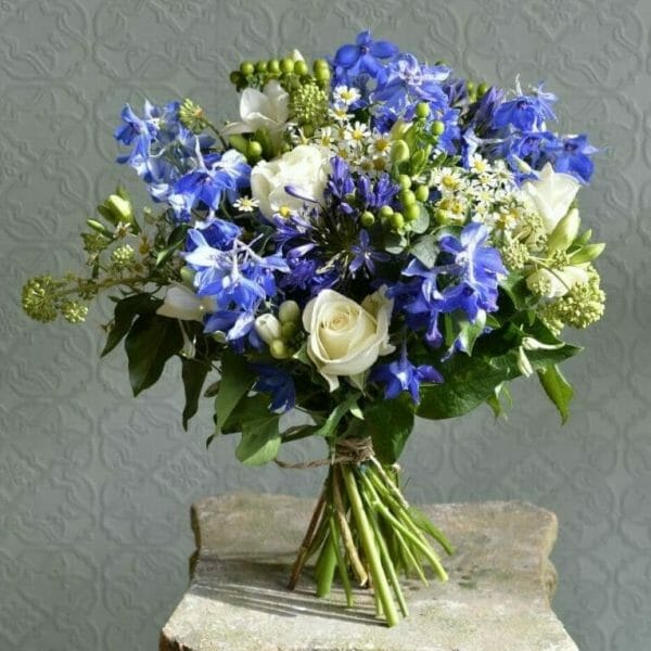 Photo showing a sample of a Blue and white bouquet /scented garden bouquet from Kensington Flowers, London
