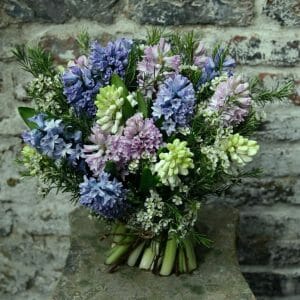 Photo showing a sample of a Scented Flowers en Masse Bouquet using blue and lilac Hyacinths Kensington flowers