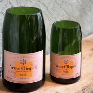 Recycled champagne bottles cut to be used as vases
