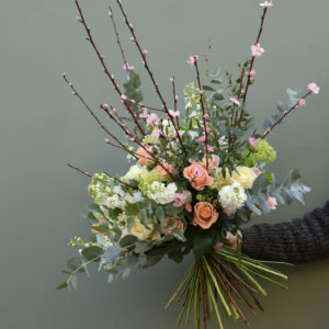 Photo showing a sample of one of the seasonal rose bouquets, available from Kensington Flowers London