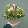 Sample of the luxury stoneware clay glazed pot of flowers, available to order from Kensington Flowers London