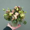 Sample of the luxury stoneware clay glazed pot of flowers, available to order from Kensington Flowers London